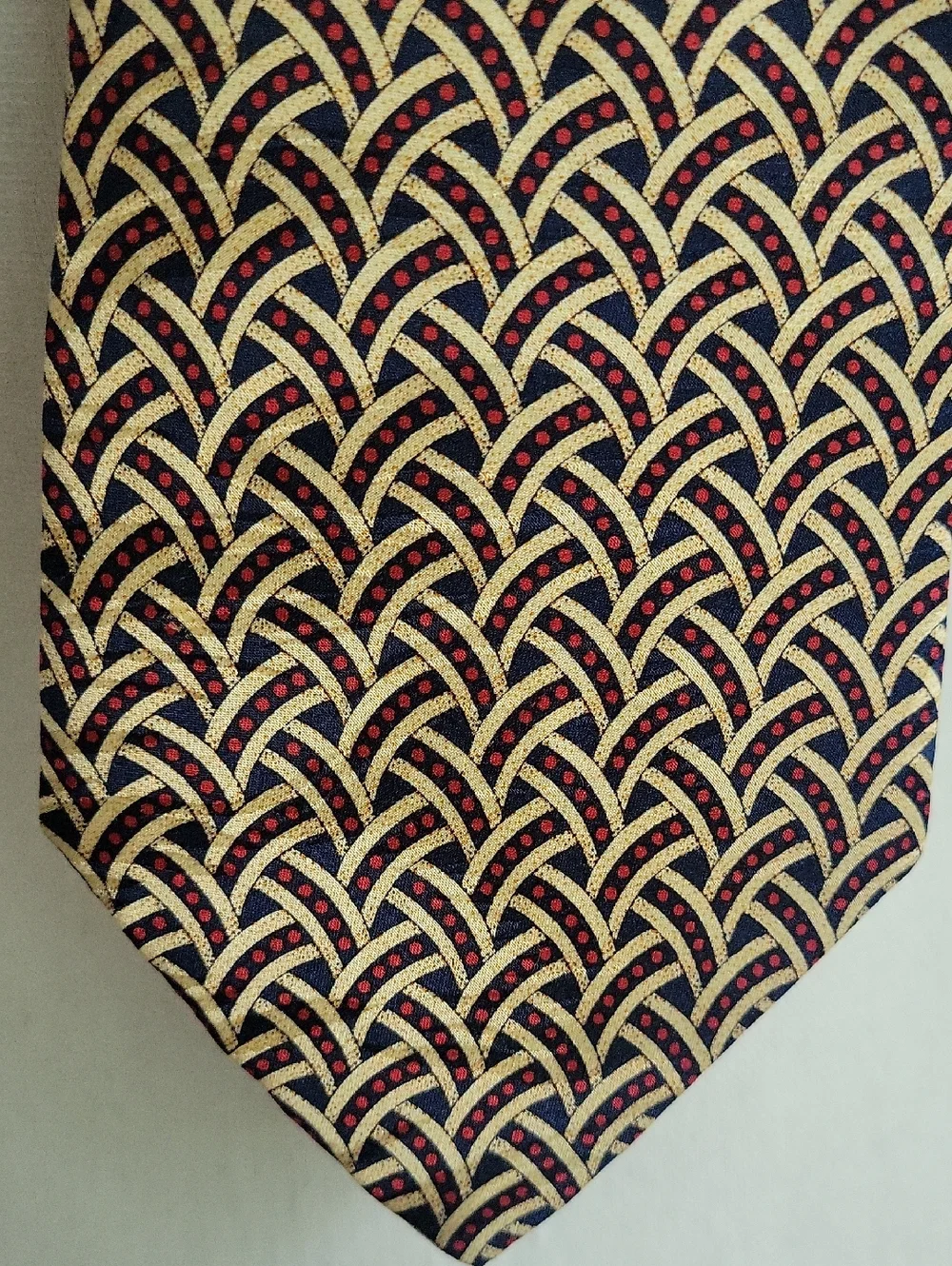 Vintage Raphael Silk Scarf in Cream Red Blue Woven Geometric Design